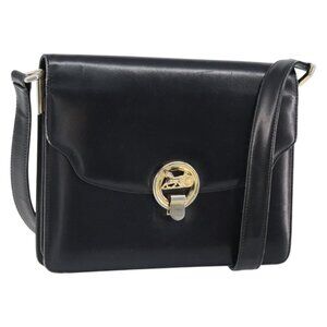 Authentic CELINE Shoulder Bag Leather Black Gold